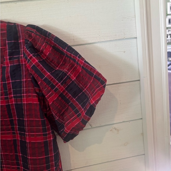 LOFT Red and Blue Flutter Sleeve Blouse - Picture 4 of 13